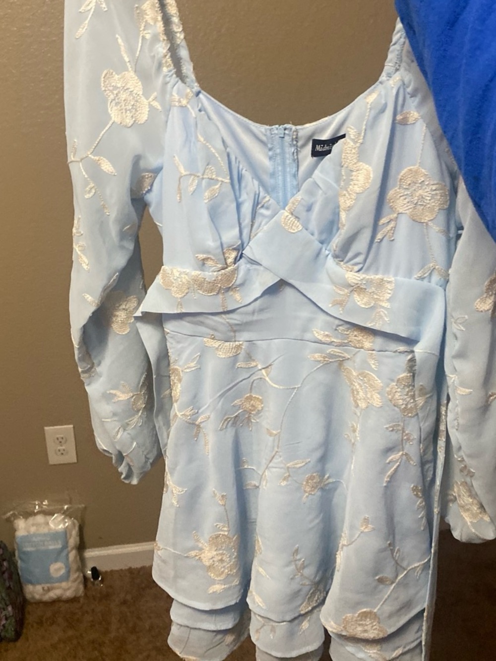 Blue Floral Lace-Embroidered Mini Dress
